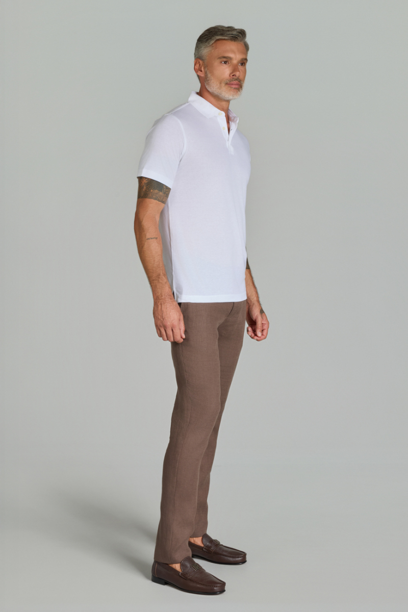 Polo Yaka Beyaz Doğal Pamuk Erkek Tshirt - 3