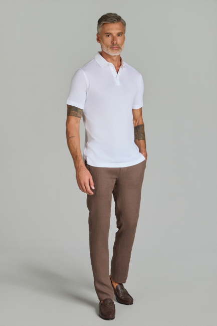 Polo Yaka Beyaz Doğal Pamuk Erkek Tshirt (1)