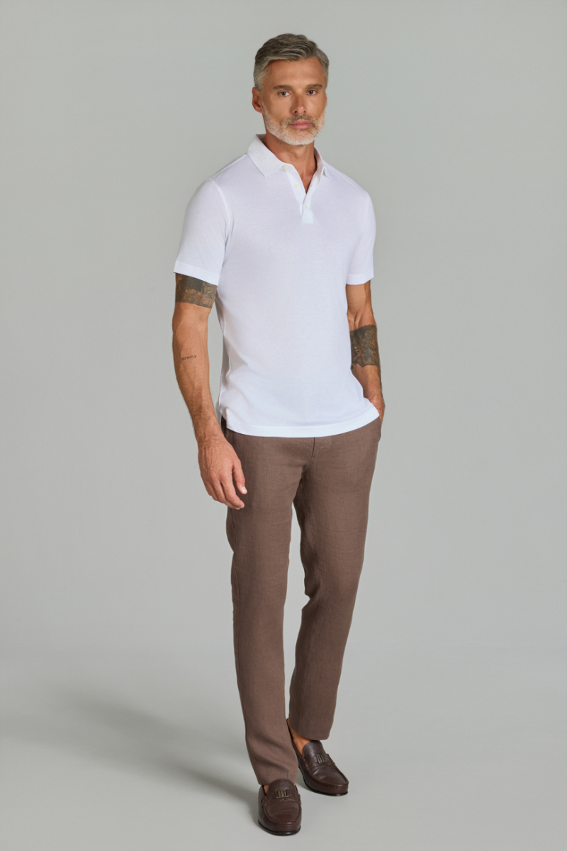 Polo Yaka Beyaz Doğal Pamuk Erkek Tshirt (1)