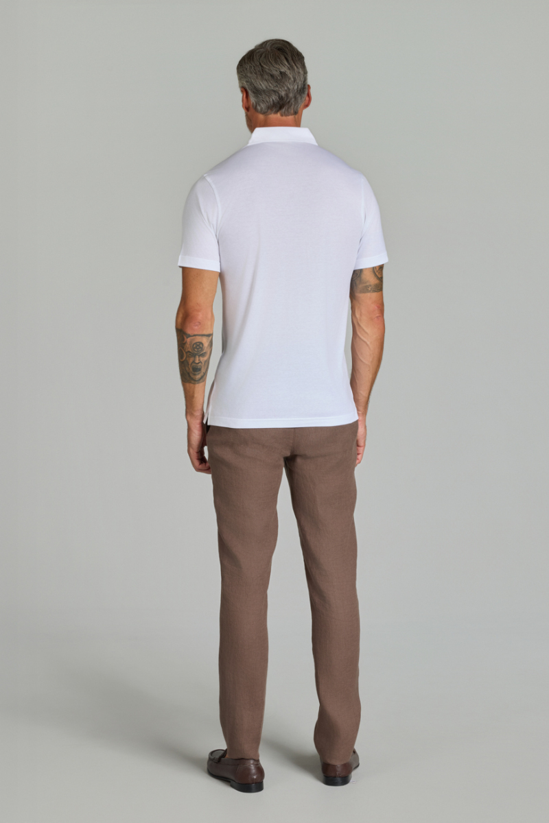 Polo Yaka Beyaz Doğal Pamuk Erkek Tshirt - 6