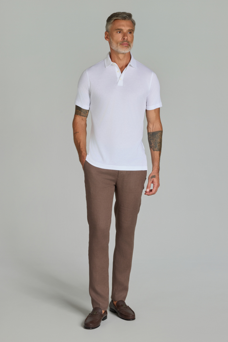 Polo Yaka Beyaz Doğal Pamuk Erkek Tshirt