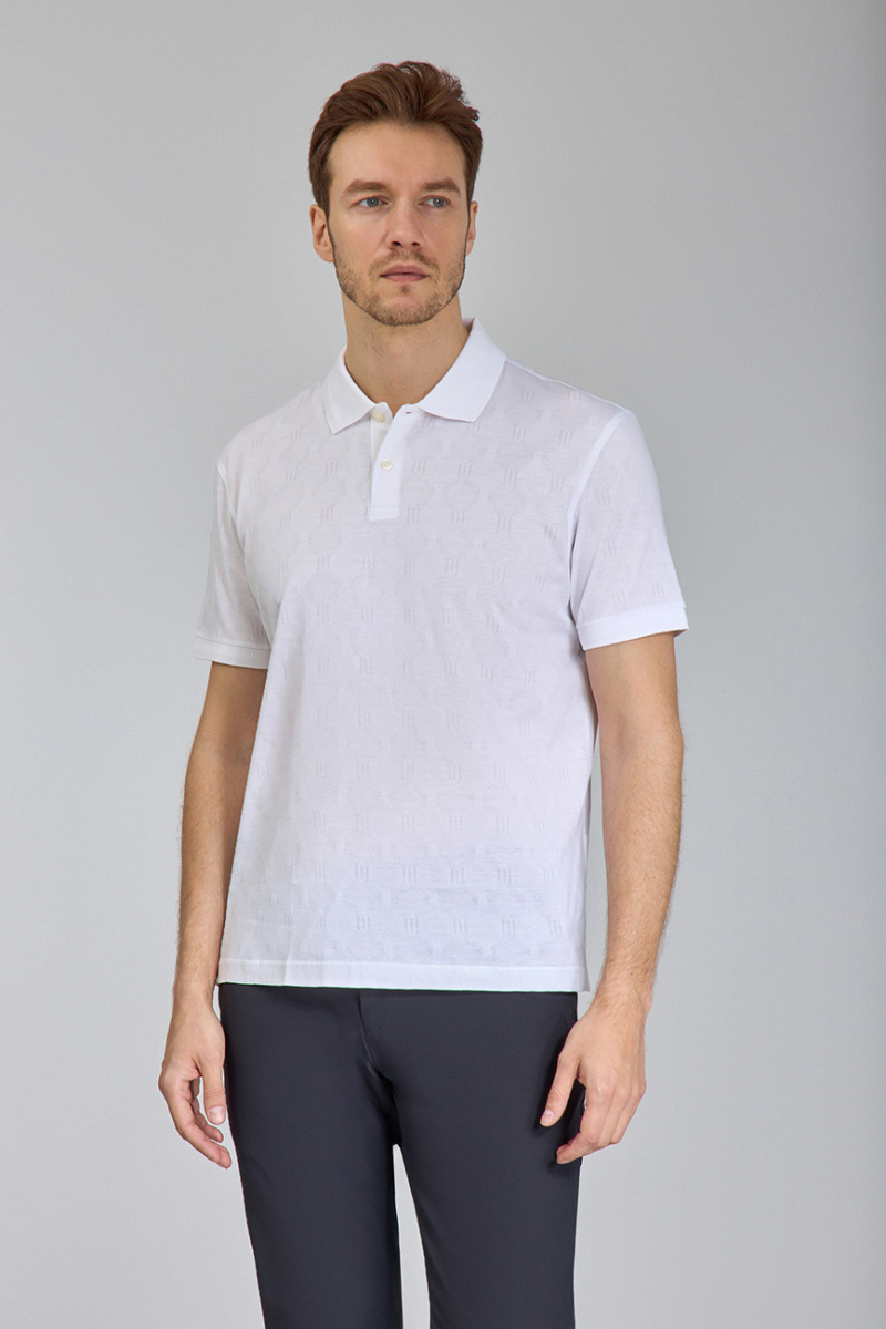 Polo Yaka Düğmeli Beyaz Erkek T-Shirt - 1