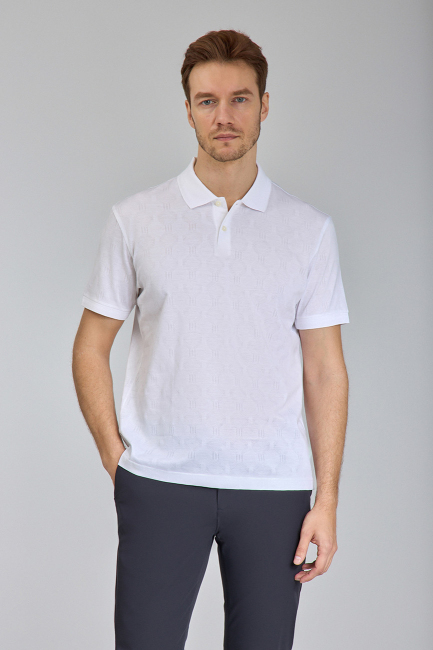 Polo Yaka Düğmeli Beyaz Erkek T-Shirt - 5