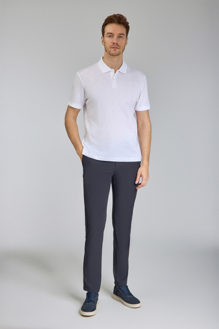 Polo Yaka Düğmeli Beyaz Erkek T-Shirt - 4