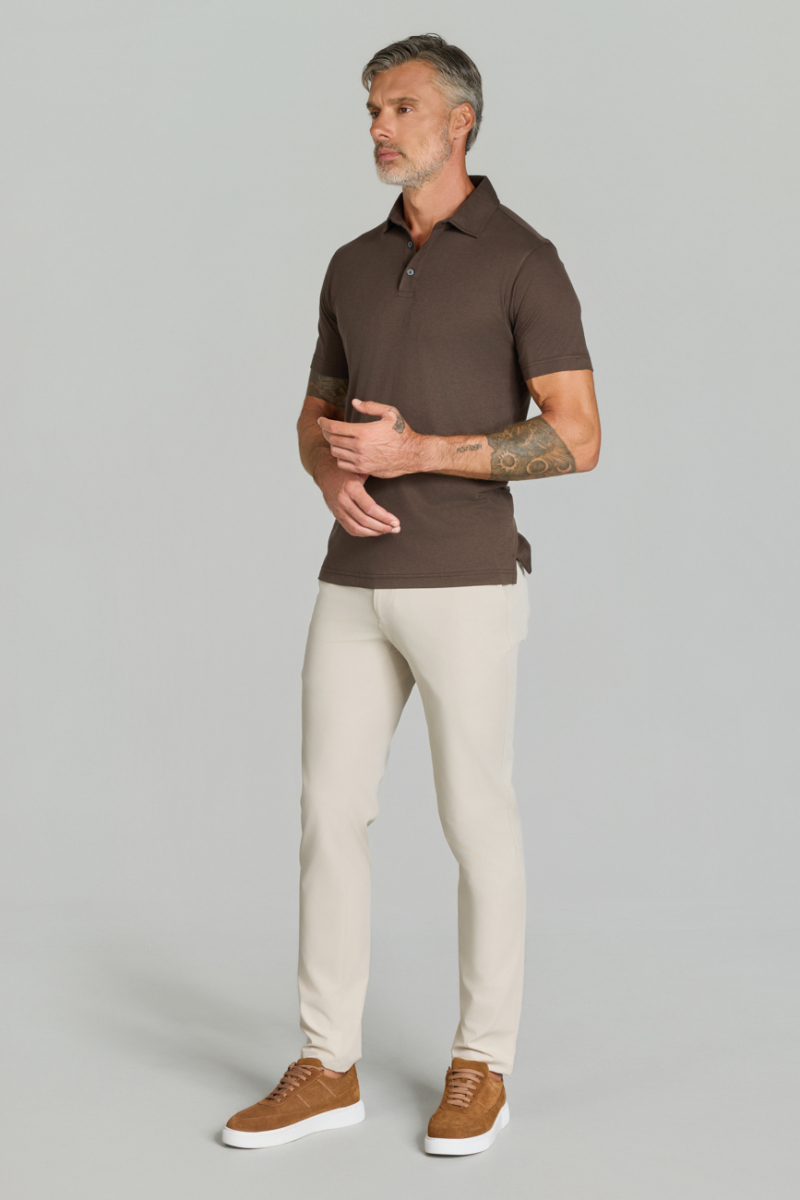 Polo Yaka Kahve Doğal Pamuk Erkek Tshirt - 3