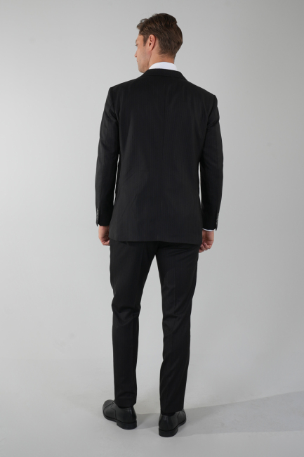 Siyah Mono Yaka Çift Yırtmaçlı 6 Drop Yün Takım Elbise (1)