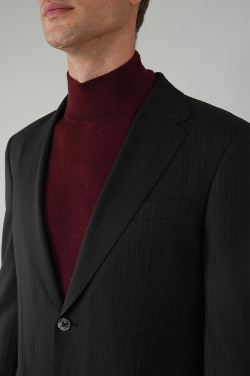 Siyah Mono Yaka Çift Yırtmaçlı 6 Drop Yün Takım Elbise - 7