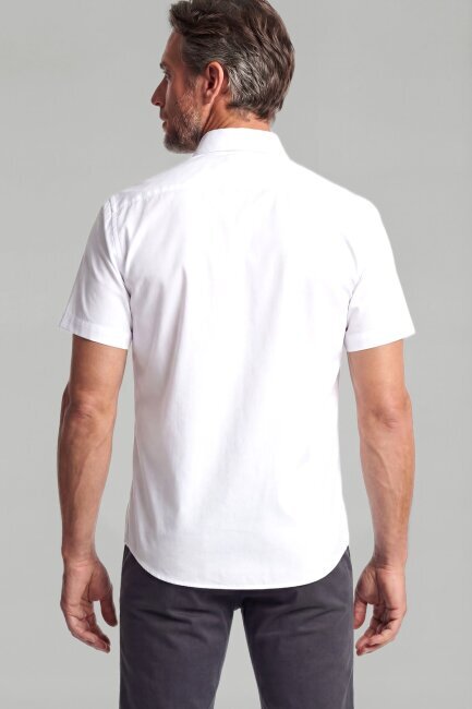 Regular Fili Kısa Kol Pamuklu Beyaz Erkek Gömlek - 2