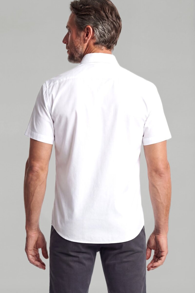Regular Fili Kısa Kol Pamuklu Beyaz Erkek Gömlek - 2