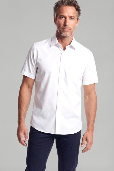 Regular Fili Kısa Kol Pamuklu Beyaz Erkek Gömlek - 1