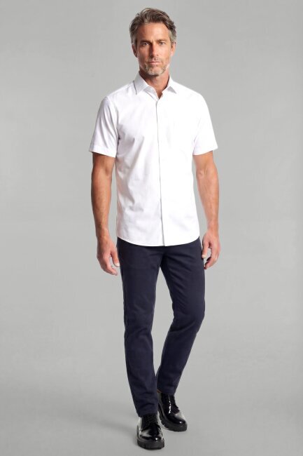 Regular Fili Kısa Kol Pamuklu Beyaz Erkek Gömlek - 3