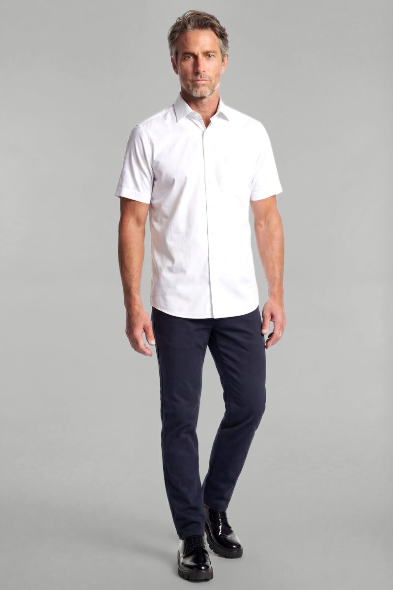 Regular Fili Kısa Kol Pamuklu Beyaz Erkek Gömlek - 3