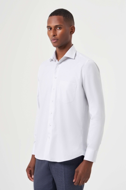 Regular Fit Açık Gri Basic Klasik Erkek Gömlek - 1