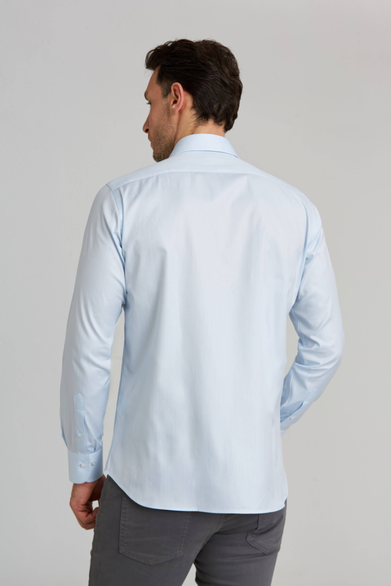 Regular Fit Açık Mavi Çizgili Klasik Erkek Gömlek - 2