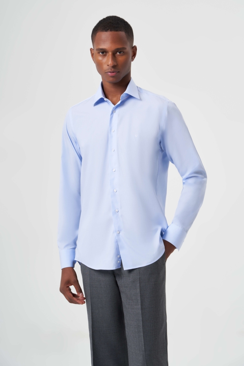 Regular Fit Açık Mavi Klasik Basic Erkek Gömlek - 1