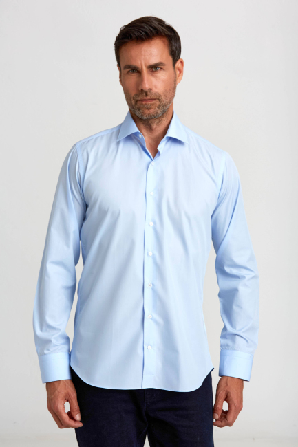 Regular Fit Açık Mavi Klasik Pamuk Erkek Gömlek - 1