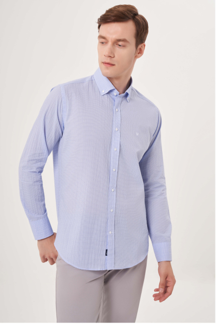Regular Fit Açık Mavi Spor Erkek Uzun Kollu Gömlek - 4