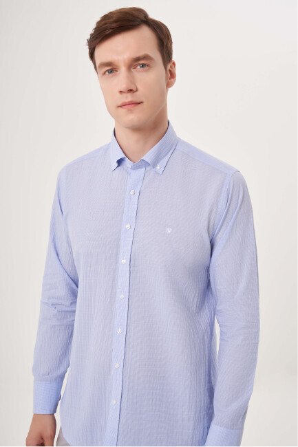 Regular Fit Açık Mavi Spor Erkek Uzun Kollu Gömlek - 3