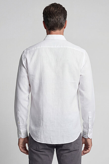 Regular Fit Alt Birit Yaka Keten Beyaz Erkek Gömlek (1)