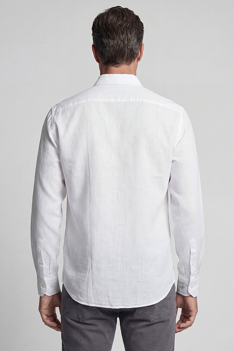 Regular Fit Alt Birit Yaka Keten Beyaz Erkek Gömlek (1)