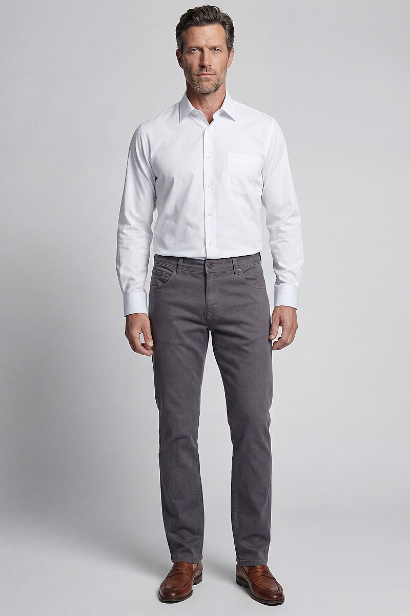 Regular Fit Alt Birit Yaka Keten Cep Beyaz Erkek Gömlek - 5