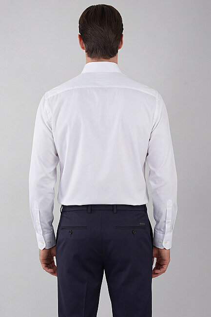 Regular Fit Alt Birit Yaka Keten Cep Beyaz Erkek Gömlek (1)