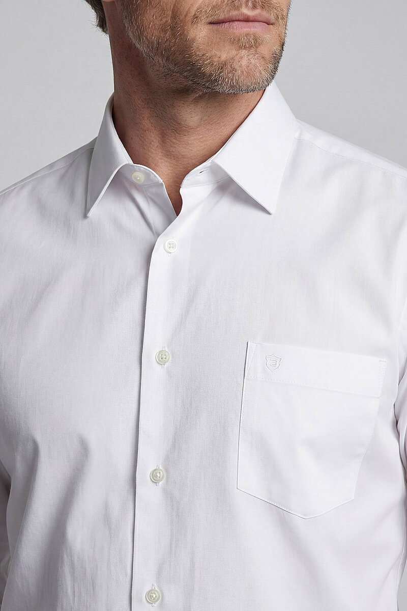Regular Fit Alt Birit Yaka Keten Cep Beyaz Erkek Gömlek - 3