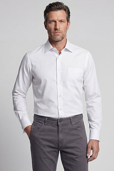 Regular Fit Alt Birit Yaka Keten Cep Beyaz Erkek Gömlek (0)