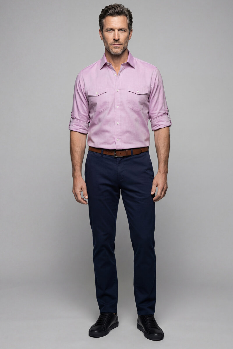 Regular Fit Alttan Birit Yaka Düğmeli Pamuk Kiremit Erkek Gömlek - 5