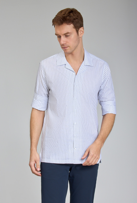 Regular Fit Apaj Yaka Beyaz Basic Spor Erkek Gömlek - 5