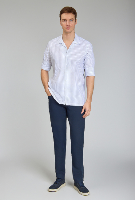 Regular Fit Apaj Yaka Beyaz Basic Spor Erkek Gömlek (1)