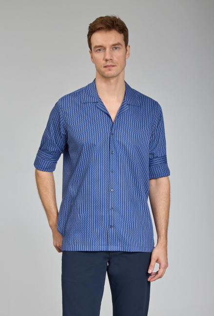 Regular Fit Apaj Yaka Lacivert Basic Spor Erkek Gömlek - 1