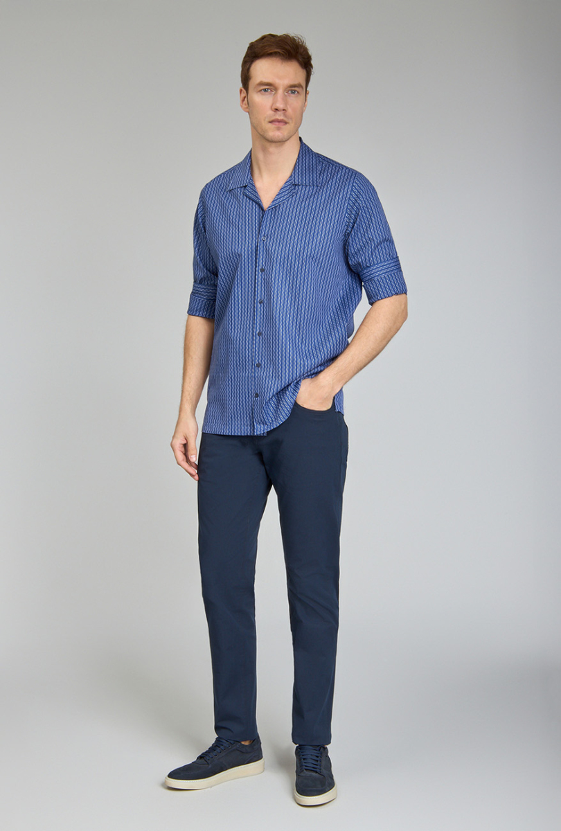 Regular Fit Apaj Yaka Lacivert Basic Spor Erkek Gömlek - 2