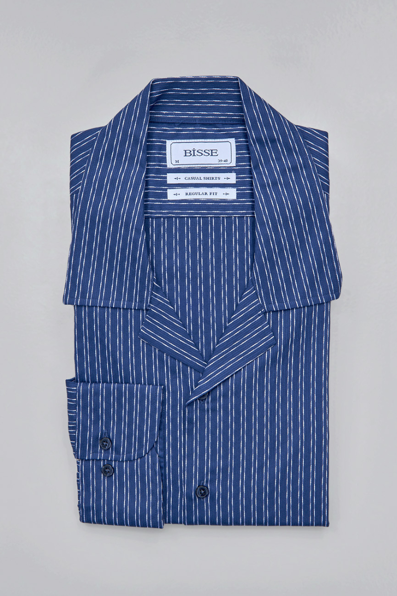 Regular Fit Apaj Yaka Lacivert Basic Spor Erkek Gömlek - 3