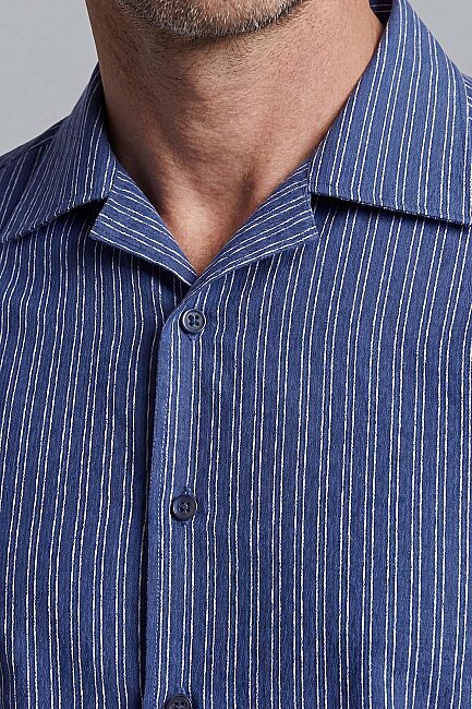 Regular Fit Apaj Yaka Lacivert Basic Spor Erkek Gömlek - 3