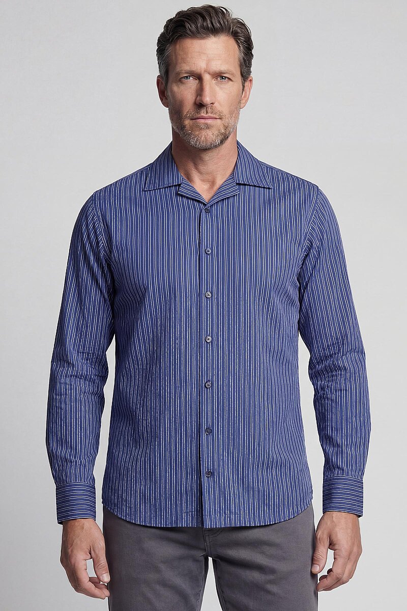 Regular Fit Apaj Yaka Lacivert Basic Spor Erkek Gömlek - 1