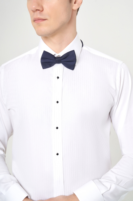 Regular Fit Ata Yaka Sim Çizgili Beyaz Erkek Gömlek - 3