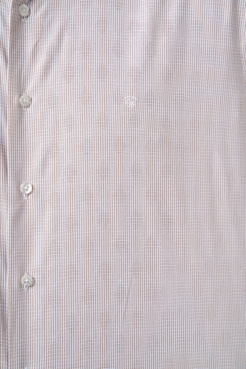 Regular Fit Bej Çizgili İtalyan Yaka Klasik Erkek Gömlek - 3