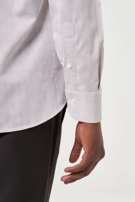 Regular Fit Bej Çizgili İtalyan Yaka Klasik Erkek Gömlek - 4