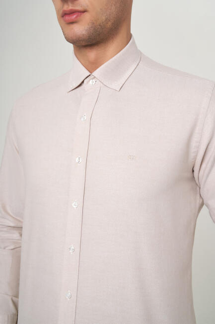 Regular Fit Bej Oxford Spor Erkek Gömlek - 3