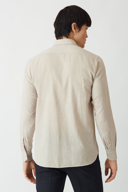 Regular Fit Bej Pamuk Keten Spor Erkek Gömlek - 2