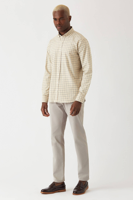 Regular Fit Bej Paşa Yaka Spor Erkek Gömlek - 4