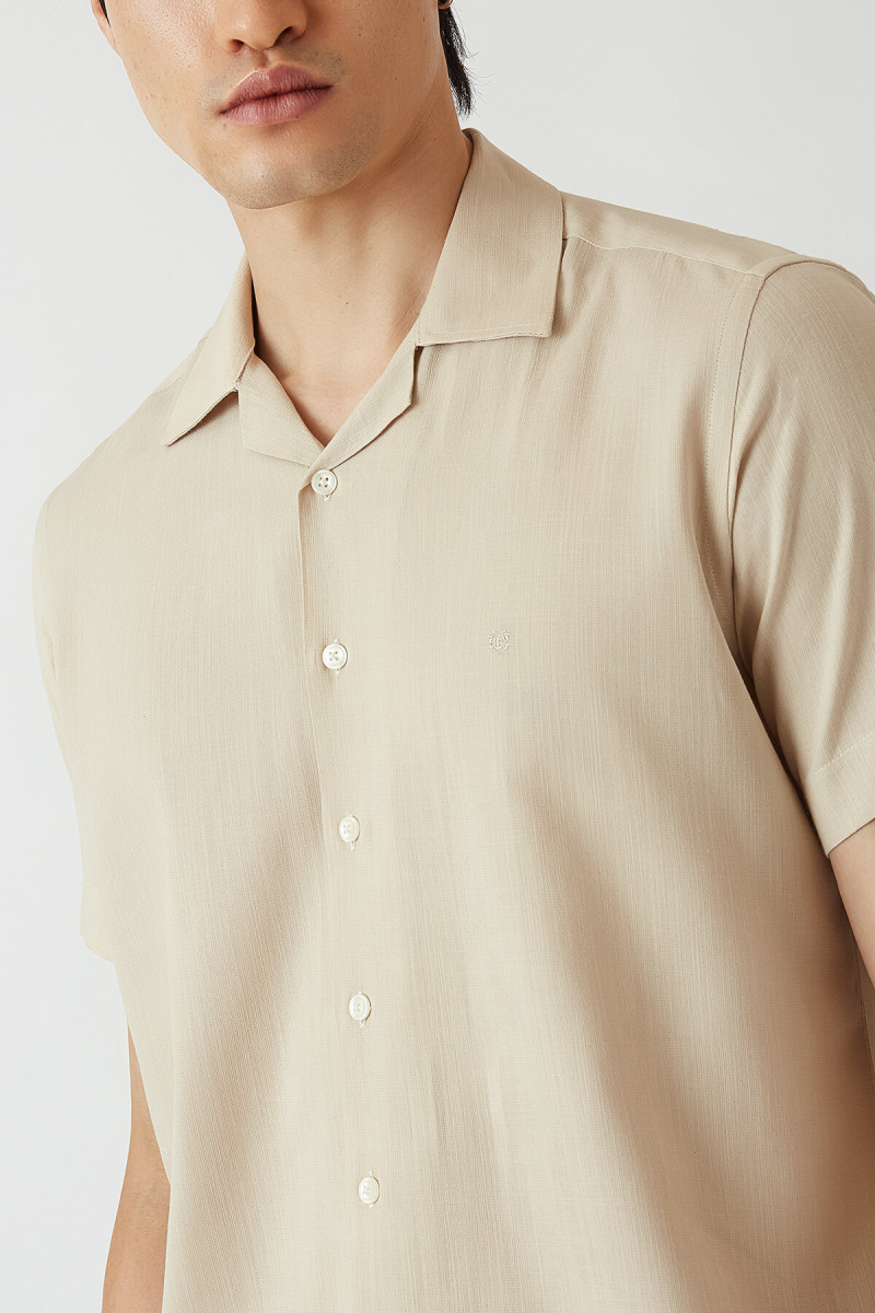 Regular Fit Bej Renk Kısa Kollu Yazlık Erkek Gömlek - 5