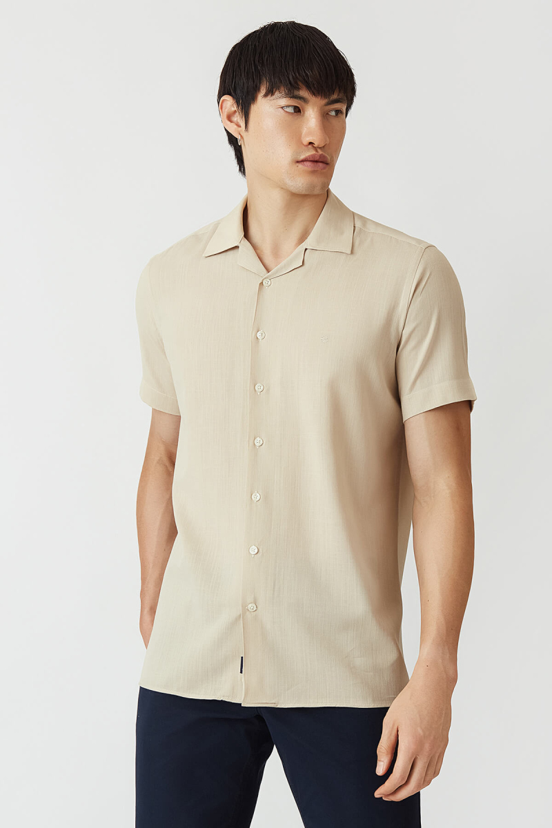 Regular Fit Bej Renk Kısa Kollu Yazlık Erkek Gömlek - 4