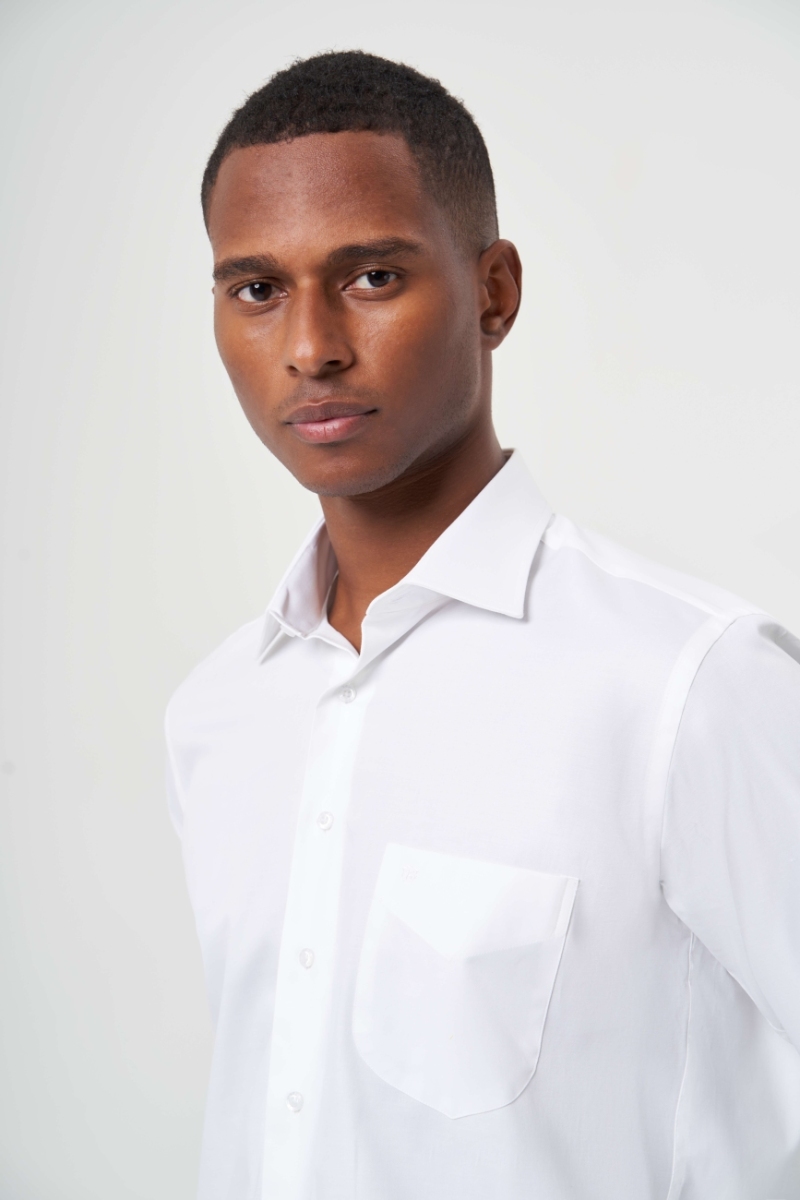 Regular Fit Beyaz Basic Klasik Erkek Gömlek - 5