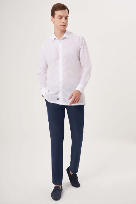 Regular Fit Beyaz Basic Spor Erkek Gömlek - 5