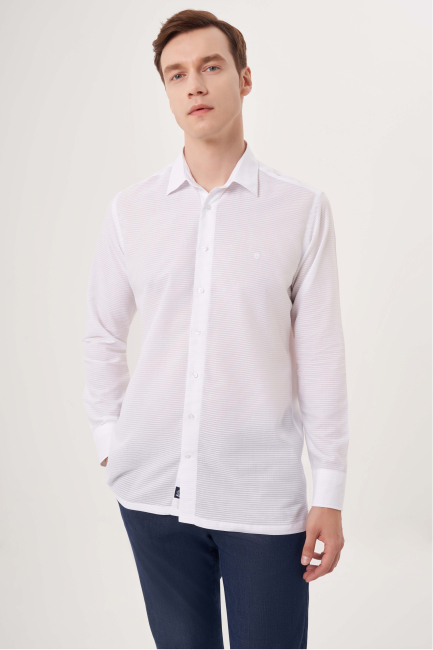 Regular Fit Beyaz Basic Spor Erkek Gömlek - 1