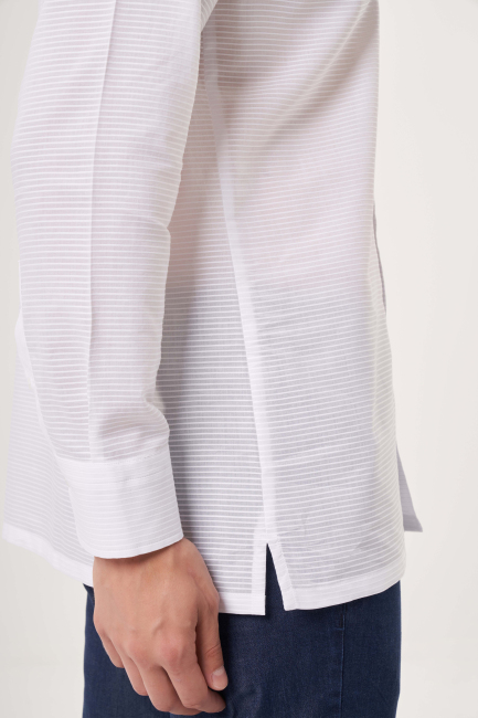 Regular Fit Beyaz Basic Spor Erkek Gömlek - 4