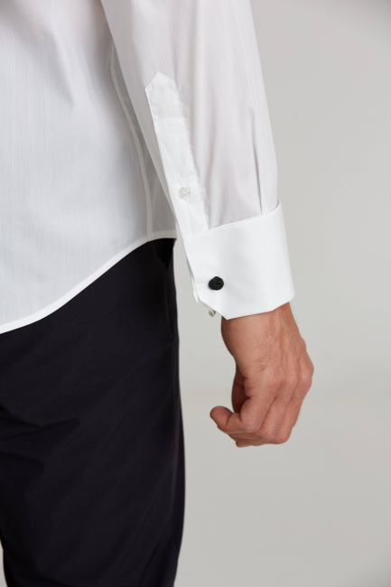 Regular Fit Beyaz Cepli Klasik Erkek Gömlek - 3