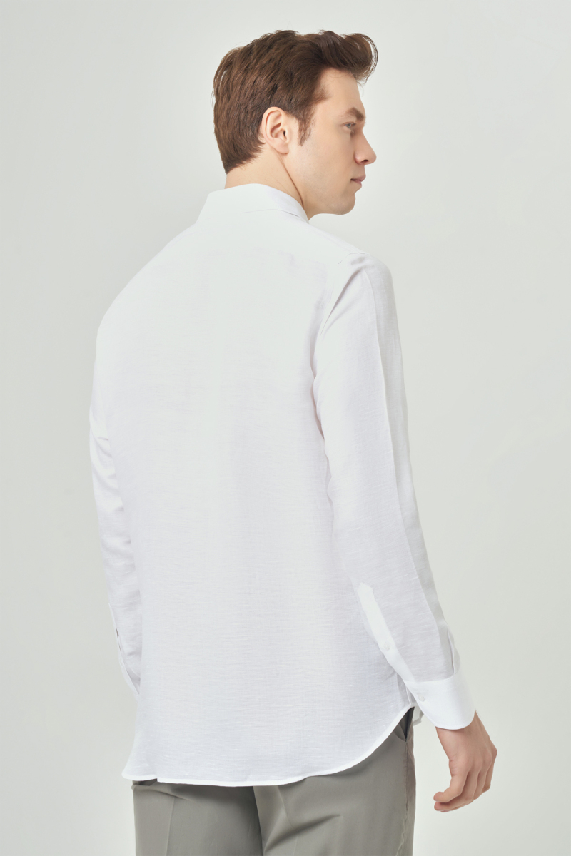 Regular Fit Beyaz Gabardin Spor Yaka Erkek Gömlek - 2